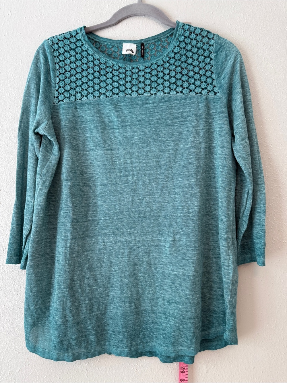 Anthropologie Akemi + Kin Teal Lace Yoke Tunic Top - Long Sleeve